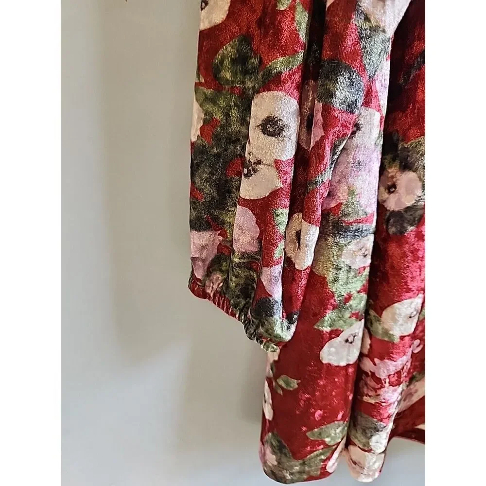 Loveriche Womens‎ L Floral Boho Faux Velvet LD42500 Wine Mix Dress